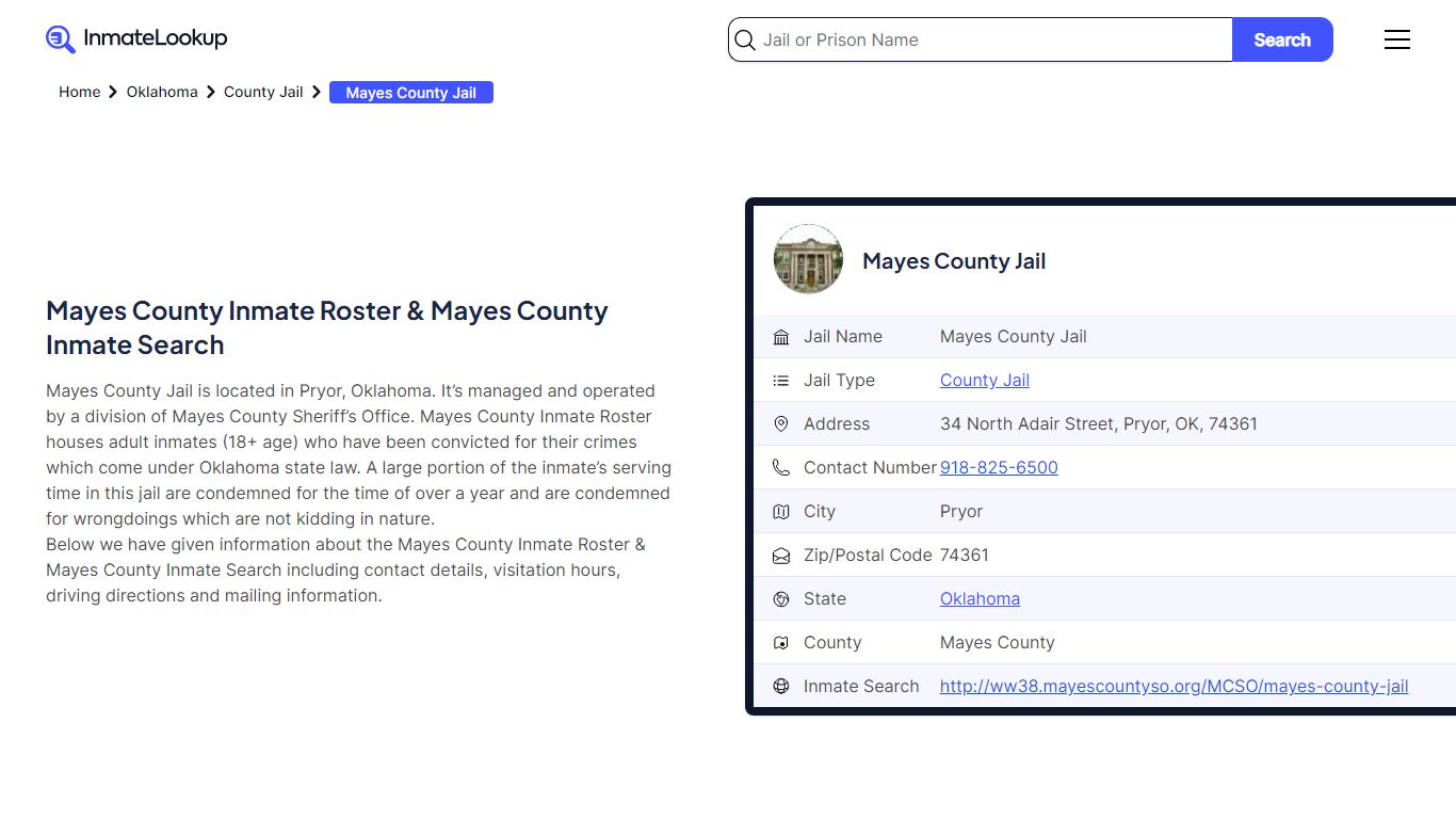 Mayes County Inmate Roster - Mayes County Inmate Search